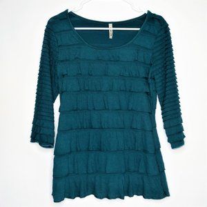 Cubism Dark Teal Ruffled Tiers Top Tunic